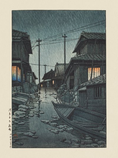 Kawarago No Yau – Nocny deszcz w Kawarago, 1947 r. autorstwa Kawase Hasui