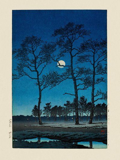 Zimowy księżyc nad Toyamagahara (1931) autorstwa Kawase Hasui