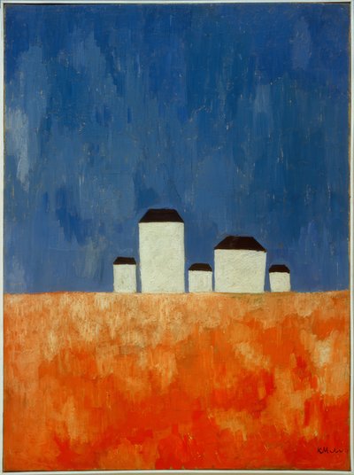 Krajobraz z pięcioma domami autorstwa Kazimir Severinovich Malevich