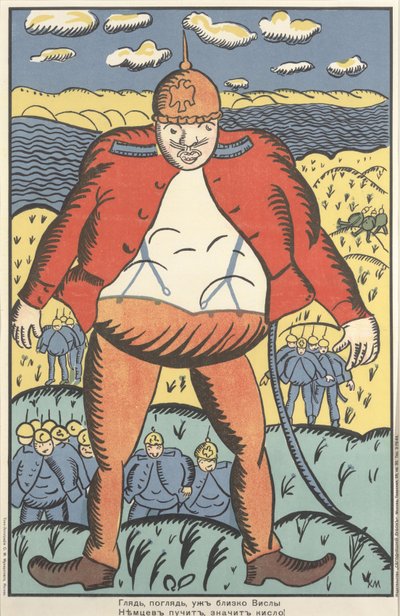 "Spójrz, spójrz, nad Wisłą. Niemieckie brzuchy puchną. Więc nie czują się tak dobrze" autorstwa Kazimir Severinovich Malevich