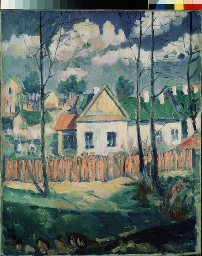 Wiosna. Krajobraz z małym domkiem. (Wiosna Krajobraz z małym domkiem). obraz Kazimierza Siewierinowicza Malewicza (Malevich, Malevic) (1878-1935), olej na płótnie autorstwa Kazimir Severinovich Malevich