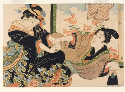 Kochankowie przy malowanym parawanu, 1815-25 (drzew) autorstwa Keisai Eisen