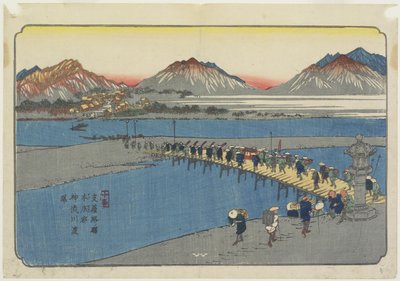 Nr 11: Port promowy na rzece Kanna w pobliżu stacji Honjo_, 1830-1844 autorstwa Keisai Eisen