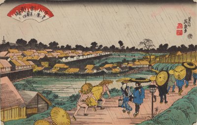 Nocny deszcz w Yoshiwara / Yoshiwara-no yoru-no ame, z serii: Osiem widoków Edo / Edo hakkei autorstwa Keisai Eisen