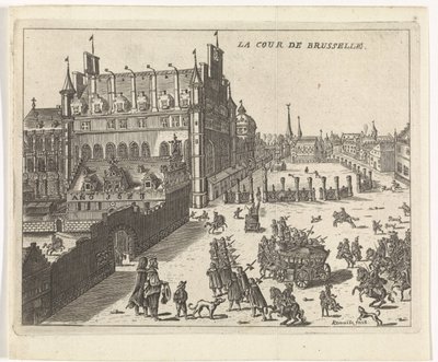 Widok na dwór w Brukseli, 1673. La cour de Brusselle (tytuł na obiekcie) autorstwa Kemnitz