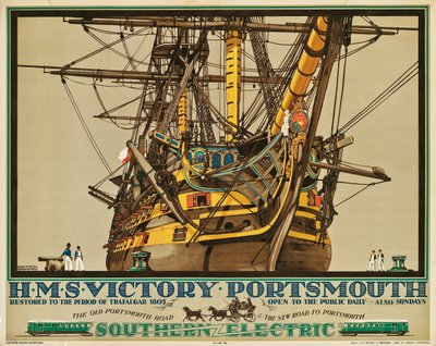 H.M.S. Victory, Portsmouth, plakat reklamujący Southern Electric Railways (kolor lito) autorstwa Kenneth Shoesmith
