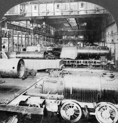 Warsztat montażowy, Baldwin Locomotive Works, Filadelfia, Pensylwania, USA, XX wiek autorstwa Keystone View Company