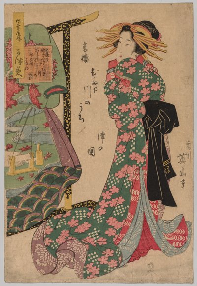 Kurtyzana obok stojaka na kimono, 1787-1867. autorstwa Kikugawa Eizan