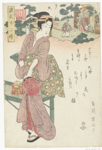 Yugao Dwanaście rozdziałów historii Genji (tytuł serii) Genji junijo (tytuł serii na obiekcie) autorstwa Kikugawa Eizan