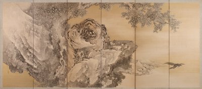 Sześciokrotny parawan przedstawiający ryczącego tygrysa, 1749-1838 autorstwa Kishi Ganku