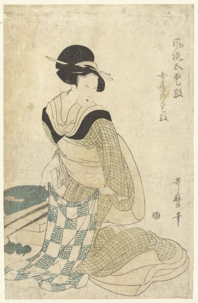 Domowy urok Nyobo no aiko (tytuł na obiekcie) Pięć eleganckich zawieszek (tytuł serii) Furyu goaiko (tytuł serii na obiekcie) autorstwa Kitagawa Utamaro (attributed to)