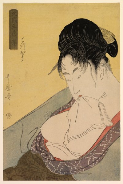 Niskoklasowa prostytutka (Gun [teppo]), z serii „Pięć odcieni atramentu w północnej dzielnicy” („Hokkoku goshiki-zumi”) autorstwa Kitagawa Utamaro