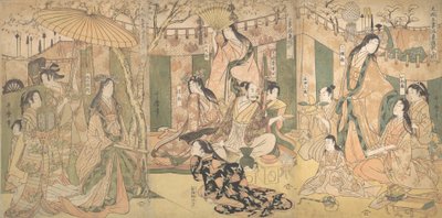 Widok przyjemności Taiko i jego pięciu żon w Rakuto, 1804. autorstwa Kitagawa Utamaro