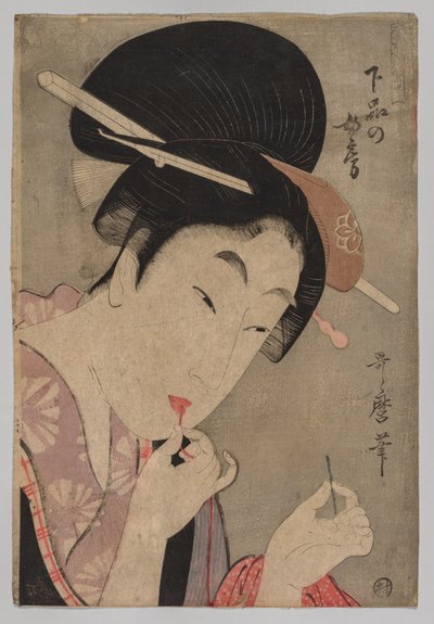 Żona niższej rangi (Gebon no nyōbō), z serii Przewodnik po współczesnych stylach kobiecych (Tōsei onna fūzoku tsū) autorstwa Kitagawa Utamaro