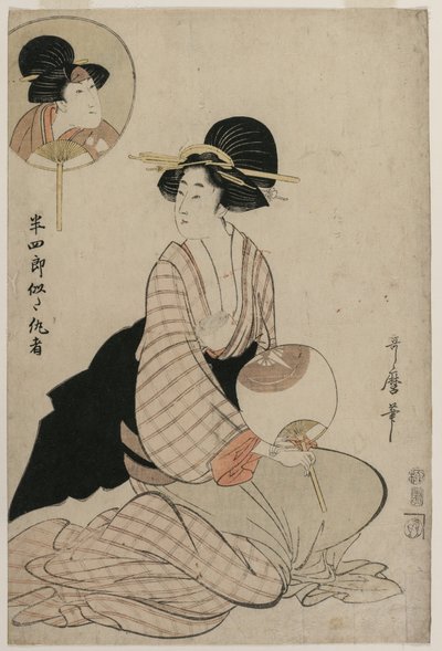 Atrakcyjna kobieta, która wygląda jak aktor Iwai Hanshiro V autorstwa Kitagawa Utamaro