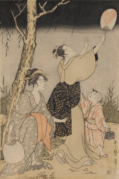 Łapanie świetlików pod wierzbą (po lewej) autorstwa Kitagawa Utamaro
