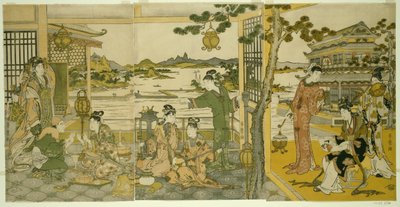 Chińskie piękności na bankiecie autorstwa Kitagawa Utamaro
