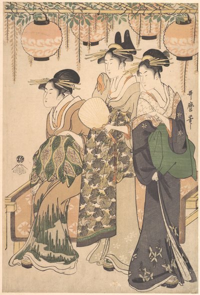 Kurtyzany pod altaną z glicynii autorstwa Kitagawa Utamaro