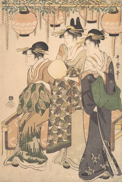 Kurtyzany pod altanką Wisteria..., ca. 1795. autorstwa Kitagawa Utamaro