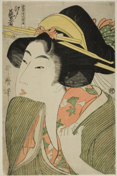 Gejsza Edo, z serii "Przewodnik po współczesnych stylach kobiecych (Tosei onna fuzoku tsu)" autorstwa Kitagawa Utamaro