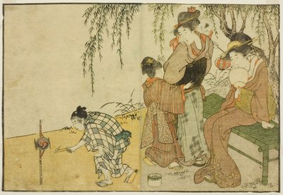 Podziwianie fajerwerków, z ilustrowanej książki „Picture Book: Flowers of the Four Seasons (Ehon shiki no hana),” vol. 2 1 autorstwa Kitagawa Utamaro