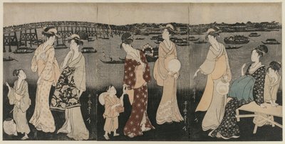 Ciesz się wieczornym chłodem wzdłuż rzeki Sumida, ok. godz. 1797-98. autorstwa Kitagawa Utamaro