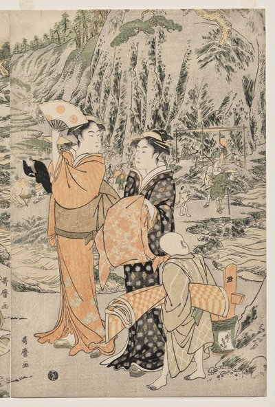Łowienie ryb na skale deski do krojenia w Enoshima autorstwa Kitagawa Utamaro