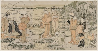 Łowienie ryb na skale deski do krojenia w Enoshima autorstwa Kitagawa Utamaro