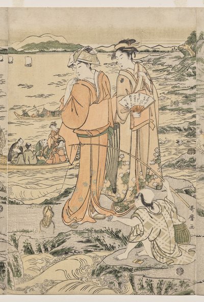 Łowienie ryb na skale deski do krojenia w Enoshima autorstwa Kitagawa Utamaro