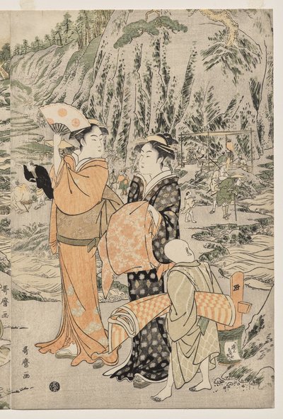 Łowienie ryb na skale deski do krojenia w Enoshima autorstwa Kitagawa Utamaro