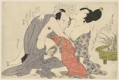 Tajny romans żonatego mężczyzny i zamężnej kobiety Negai no itoguchi (tytuł serii) autorstwa Kitagawa Utamaro