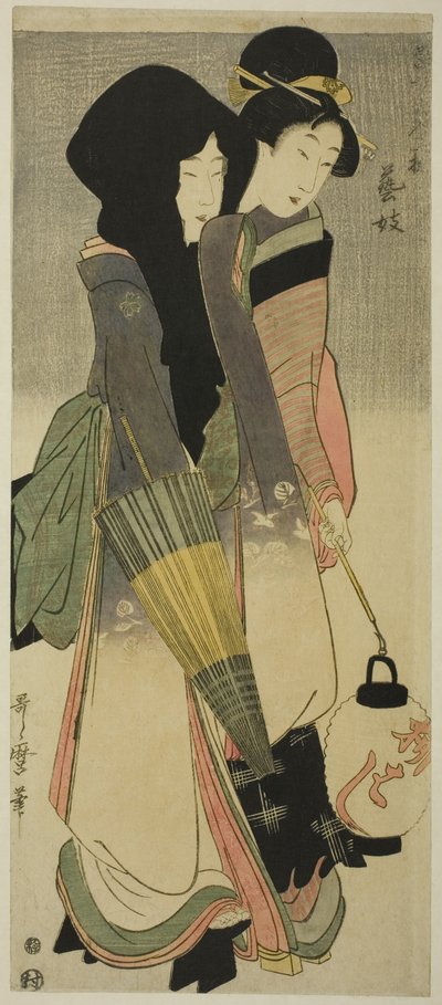 Geisha (Geigi) z serii „Trzy rozrywki współczesnych piękności” („Tosei bijin san’yu”) autorstwa Kitagawa Utamaro