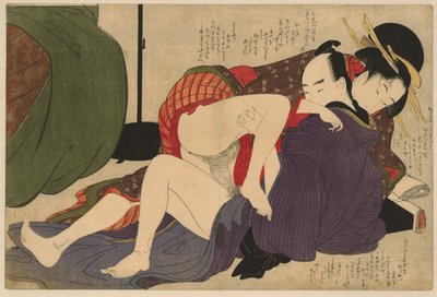 Gejsza i jej kochanek Negai no itoguchi (tytuł serii) autorstwa Kitagawa Utamaro