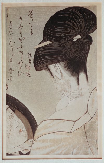 Gejsza z domu Sumiyoshi przed lustrem autorstwa Kitagawa Utamaro