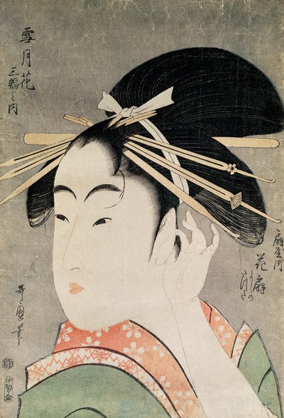 Głowa kobiety (kolorowy drzeworyt) autorstwa Kitagawa Utamaro