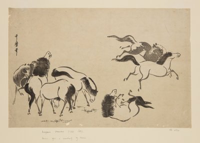 Konie (kolorowy drzeworyt) autorstwa Kitagawa Utamaro