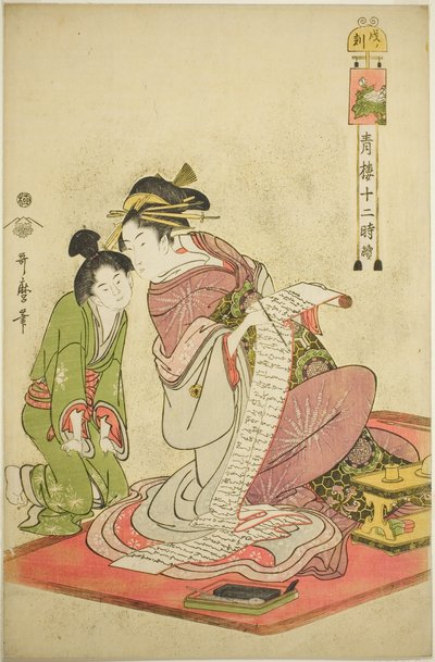 Hour of the Dog (Inu no koku), from the series "Twelve Hours in Yoshiwara (Seiro juni toki tsuzuki)" autorstwa Kitagawa Utamaro