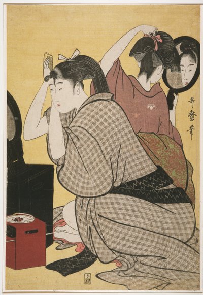Kami-yui, ubieranie włosów autorstwa Kitagawa Utamaro