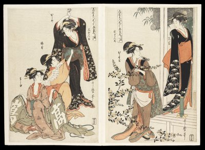 Kômei bijin mitate Chûshingura junimai tsuzuki (Dramat Chûshingura parodiowany przez słynne piękności): zestaw dwunastu grafik, ok. 1795 (kolorowy drzeworyt) autorstwa Kitagawa Utamaro