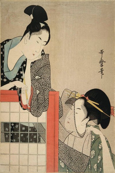 Lady and Gentleman przez parawan, 1797. autorstwa Kitagawa Utamaro