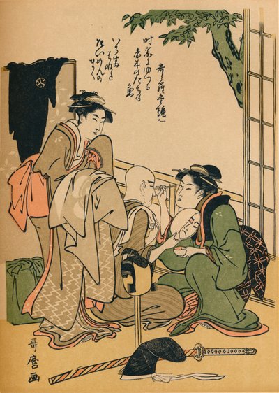 Nadrabianie na scenie, c1780 autorstwa Kitagawa Utamaro