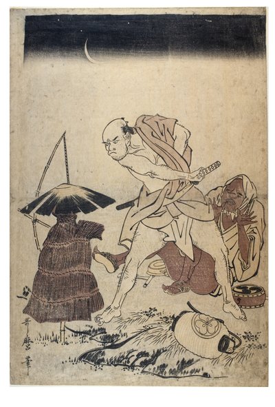 Mężczyzna grozi strachowi na wróble w ciemną noc, ok. 1758-1806 (drewnodruk bez papieru) autorstwa Kitagawa Utamaro