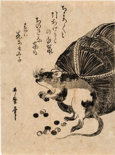 Mysz z workiem ryżu autorstwa Kitagawa Utamaro