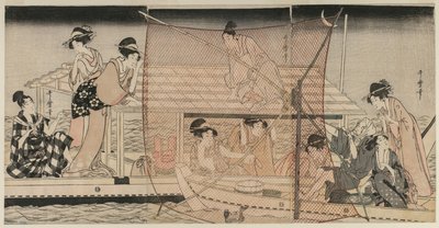 Wędkarstwo sieciowe w nocy na rzece Sumida, ok. 1930 r. 1800. autorstwa Kitagawa Utamaro