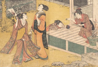 Igrzyska noworoczne, z drukowanej książki Kwiaty czterech pór roku Shiki no hana, 1801. autorstwa Kitagawa Utamaro
