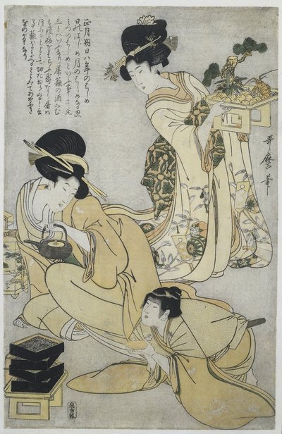 Nowy Rok Pięć festiwali roku (tytuł serii) autorstwa Kitagawa Utamaro