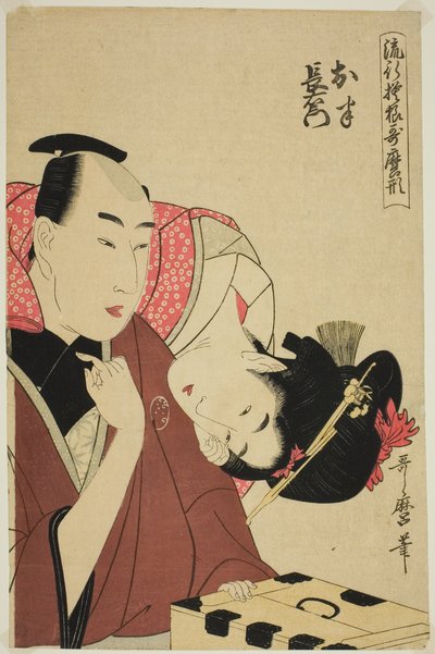 Ohan i Choemon, z serii "Modne wzory w stylu Utamaro (Ryuko moyo Utamaro-gata)", ok. 1798-99 (kolorowy drzeworyt; oban) autorstwa Kitagawa Utamaro