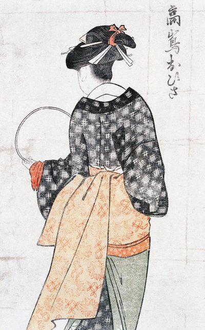 Ohisa z Takashima Teahouse, Kobieta Inkimono z wachlarzem, Ukiyoe Art Print autorstwa Kitagawa Utamaro (1753-1806) Zachion, Ed Perio d autorstwa Kitagawa Utamaro