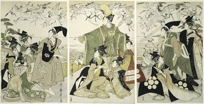 Parodia Minamoto no Yoritomo Rare New gc Ranes At Yuigahama autorstwa Kitagawa Utamaro