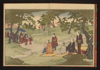 Piknikowanie i delektowanie się herbatą na wzgórzach w Ueno, Edo autorstwa Kitagawa Utamaro